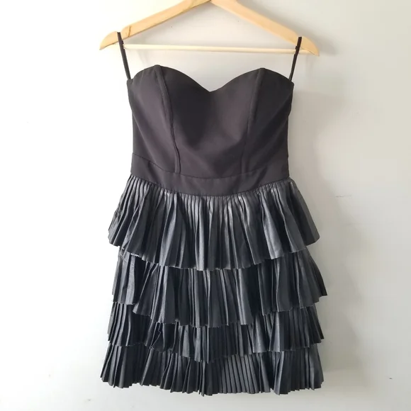 bebe Black Strapless Tiered Mini Dress - Picture 3 of 15